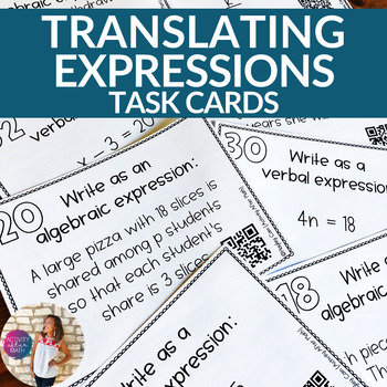 Preview of Translating Expressions Task Cards Algebraic & Verbal Expressions