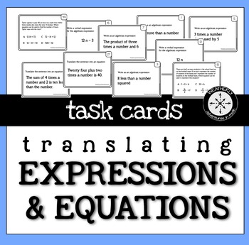 Preview of Translating Expressions and Equations TASK CARDS