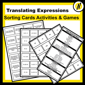 Preview of Translating Word Problems and Order of Operations Sorting Cards Games