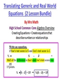 Translating Generic and Real World Equations 2-Lesson Pack