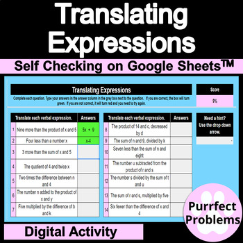 Preview of Translating Verbal Expressions Digital Self Checking Freebie Activity