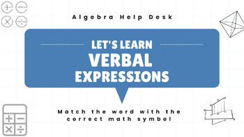 Preview of Translating Verbal Expressions: Matching Math Words to Math Symbols 