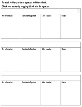 Preview of Translating Word Problems into Linear Equations Graphic Organizer