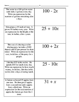 algebraic expression word problems examples with answers pdf