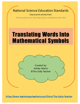 Preview of Translating Words Into Mathematical Symbols