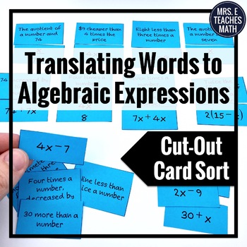 Algebraic Expressions Cut-Out Activity by Mrs E Teaches Math | TpT