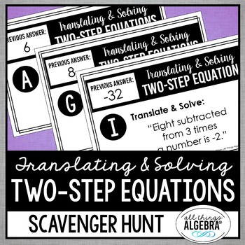Translating and Solving Two-Step Equations | Scavenger Hunt TPT