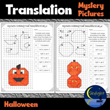 Preview of Translation Mystery Pictures | Coordinate Plane Halloween Graphing Activity
