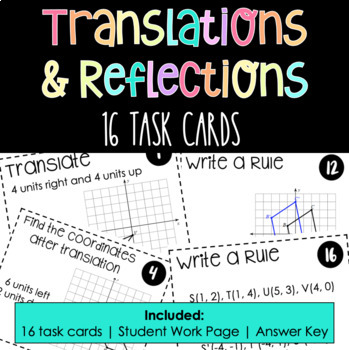 Preview of Translation and Reflection Task Cards