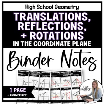 Preview of Translations Reflections and Rotations Notes for Geometry - FREEBIE!