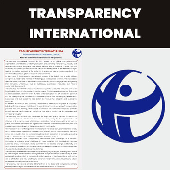 Preview of Transparency International Reading Comprehension | Corruption and Transparency