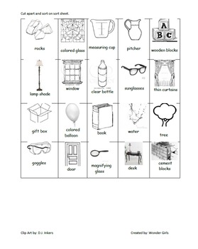 Preview of Transparent, Translucent, Opaque Activity Sheets