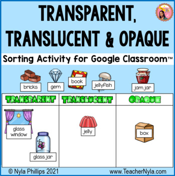 Preview of Transparent Translucent Opaque Sorting Activity for Google Classroom™