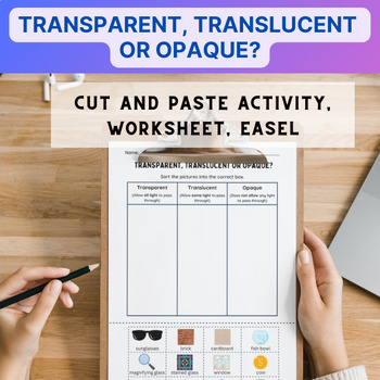 Preview of Transparent, Translucent and Opaque Cut and Paste Activity | Worksheet