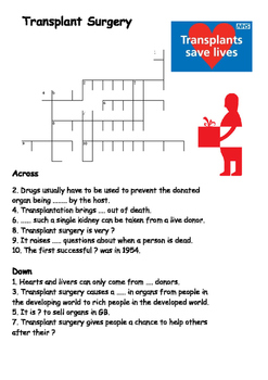 Transplant Surgery Crossword by Steven s Social Studies TPT