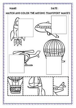 Download Transport Cut and Paste Match-ups Worksheets, PreK-3, No Prep Coloring pages