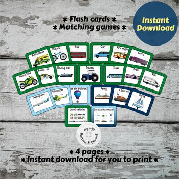 Transport Flash Cards (UK) by Wards Buttons and Beyond | TPT