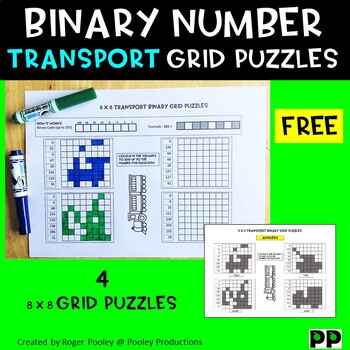 Preview of Transport Themed Binary Number Grid Puzzles - FREE