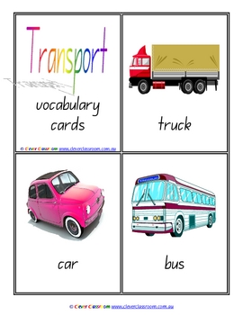 Preview of Transport Vocabulary/Flash Cards - Word Wall - 9 pages