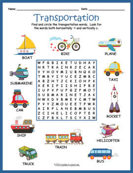 transportation word search puzzle worksheet activity by puzzles to print