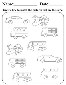 Transportation Activity Pages for Kids. Match Similar Vehicles Worksheets
