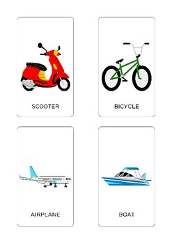Preview of Transportation Adventures Flash Cards for Kids : montessori