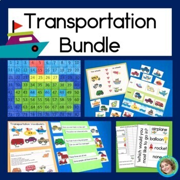 Preview of Transportation Math and Literacy Bundle | 100s Chart Graphing Reading Measure