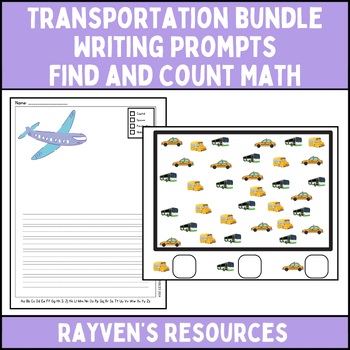 Preview of Transportation Bundle: Finish the Picture Writing Prompts, Find and Count Math