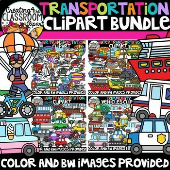 Preview of Transportation Clipart Bundle {Air, land, sea, community vehicles}