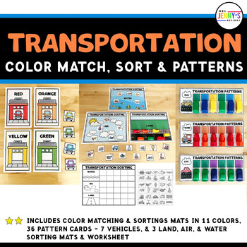Preview of Transportation Color Matching, Sorting & Pattern Activities for Preschool