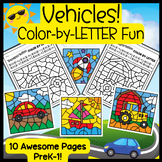 Transportation Color by Letter: Uppercase Alphabet Practic