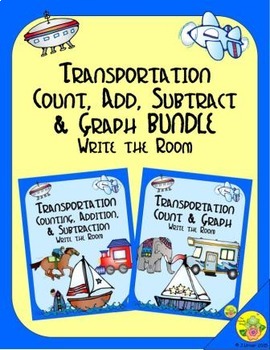 Preview of Transportation Count, Add, Subtract & Graph 1-10: Write the Room BUNDLE