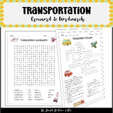 Transportation Crossword & Wordsearch K-2nd Morning Work H