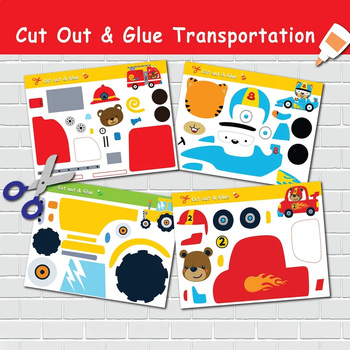 Preview of Transportation Cut Out and Glue Activity for Kids. Cutting Practice Activity
