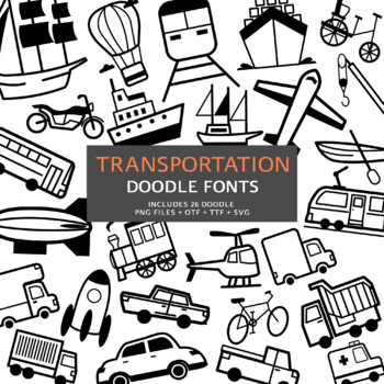 Preview of Transportation Doodle Fonts, Instant File otf, ttf Font Download, Digital Font