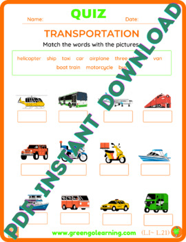 Preview of Transportation / ESL PDF QUIZ / (easy to check task)