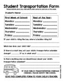 Transportation Form - Open House, Meet the Teacher, First 