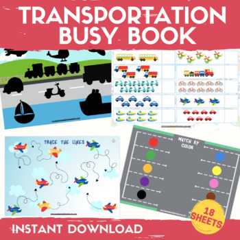 Preview of Transportation Learning Binder Preschool Center Activities Toddler Busy Book