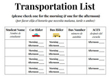 Transportation List- English and Spanish Version
