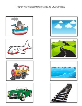 Transportation Matching Worksheet by Early Childhood Resource Center