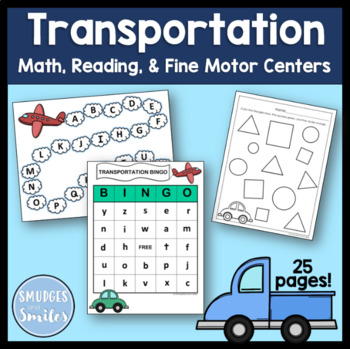 Preview of Transportation Math, Reading, and Fine Motor Centers