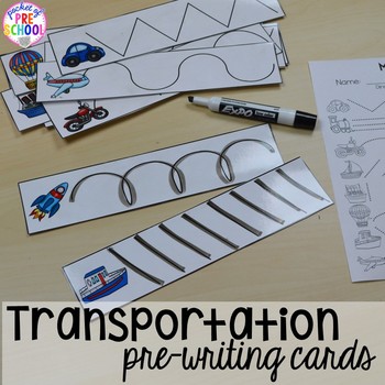 Transportation Math and Literacy Centers for Preschool, Pre-K, and