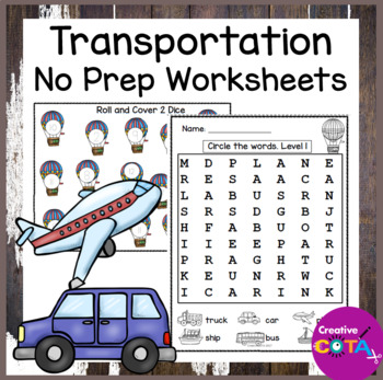 Preview of Occupational Therapy No Prep Transportation Literacy Math & Writing Worksheets