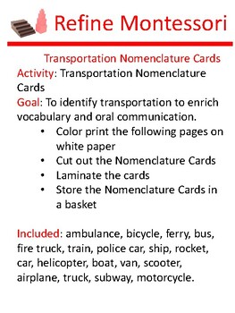 Preview of Transportation Nomenclature Cards