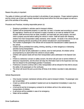 Preview of Transportation Policy Form