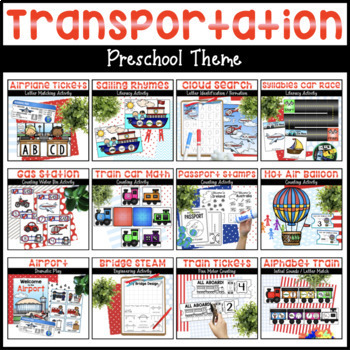 Preview of Transportation Preschool Activities for Math, Literacy, & Dramatic Play