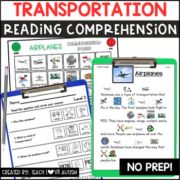 Preview of Transportation Reading Comprehension with Visuals for Special Education