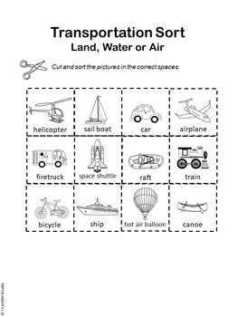 Transportation Sort - Land, Water or Air by Teach Me Visually | TpT