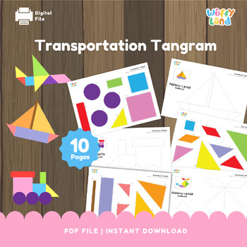 Preview of Transportation Tangram, Montessori Learning Game, Tangram Random Cards, Kids Pri