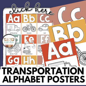 Preview of Transportation Theme | Alphabet Posters A-Z, Classroom Decor, Bulletin Board